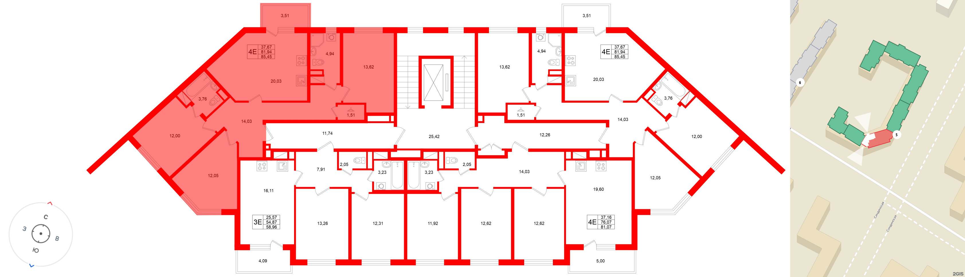 Квартира в ЖК «Югтаун», 3 комнатная, 85.45 м², 5 этаж