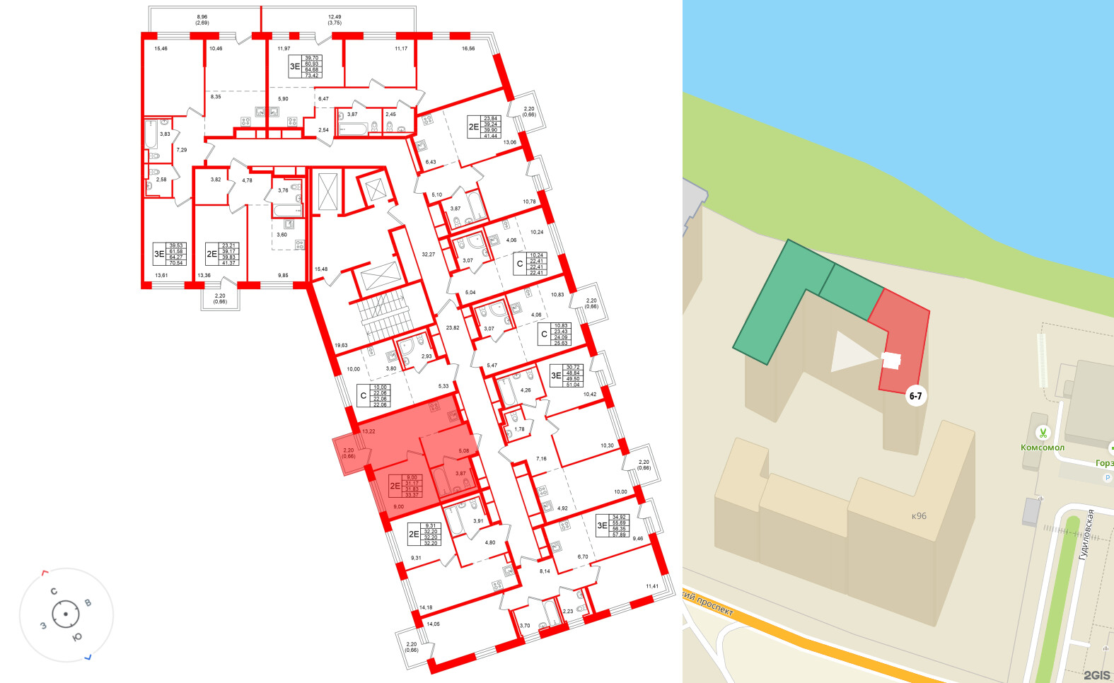 Квартира в ЖК «Живи в Рыбацком», 1 комнатная, 31.83 м², 23 этаж