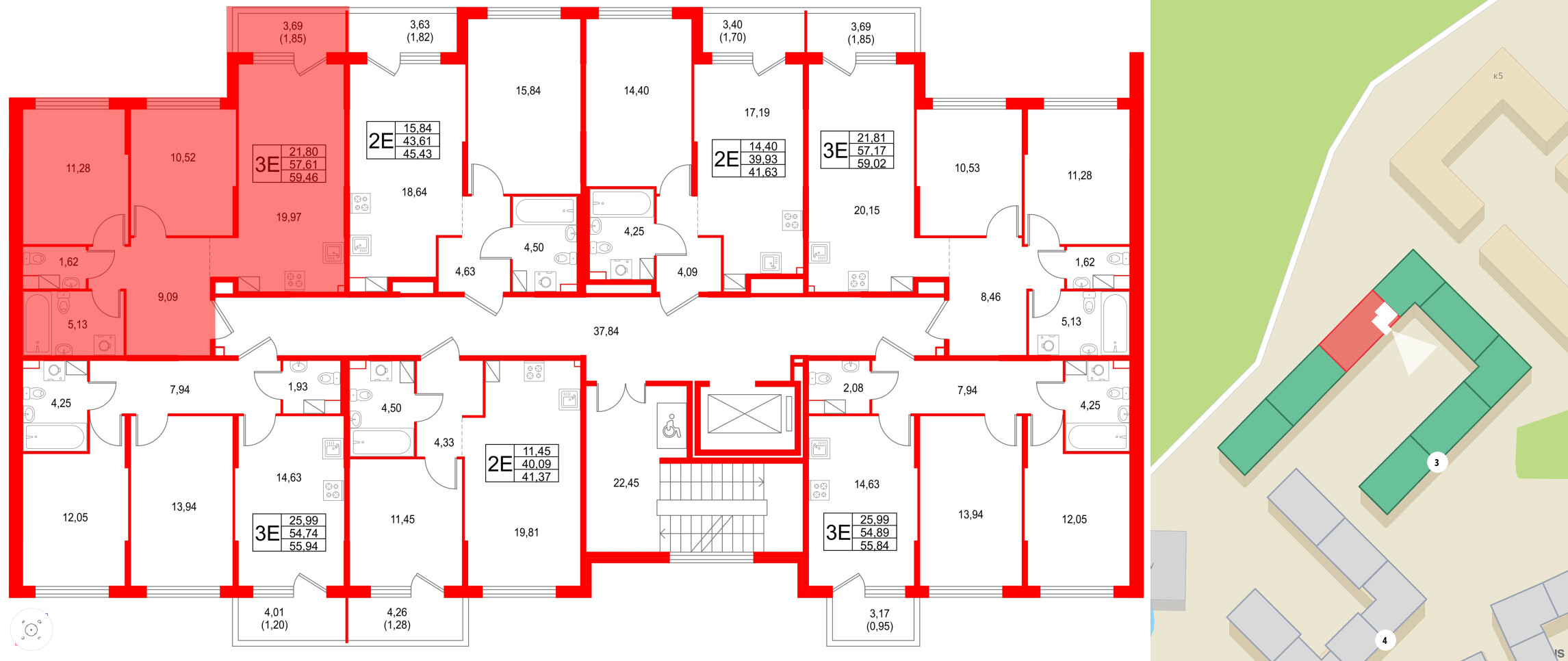 Квартира в ЖК Охтинские высоты, 2 комнатная, 59.46 м², 4 этаж