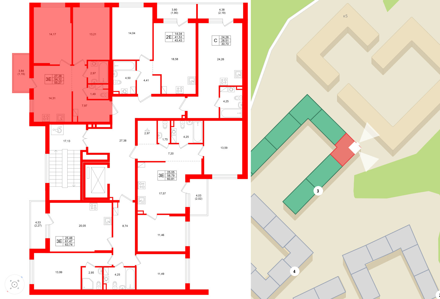 Квартира в ЖК Охтинские высоты, 2 комнатная, 55.27 м², 4 этаж