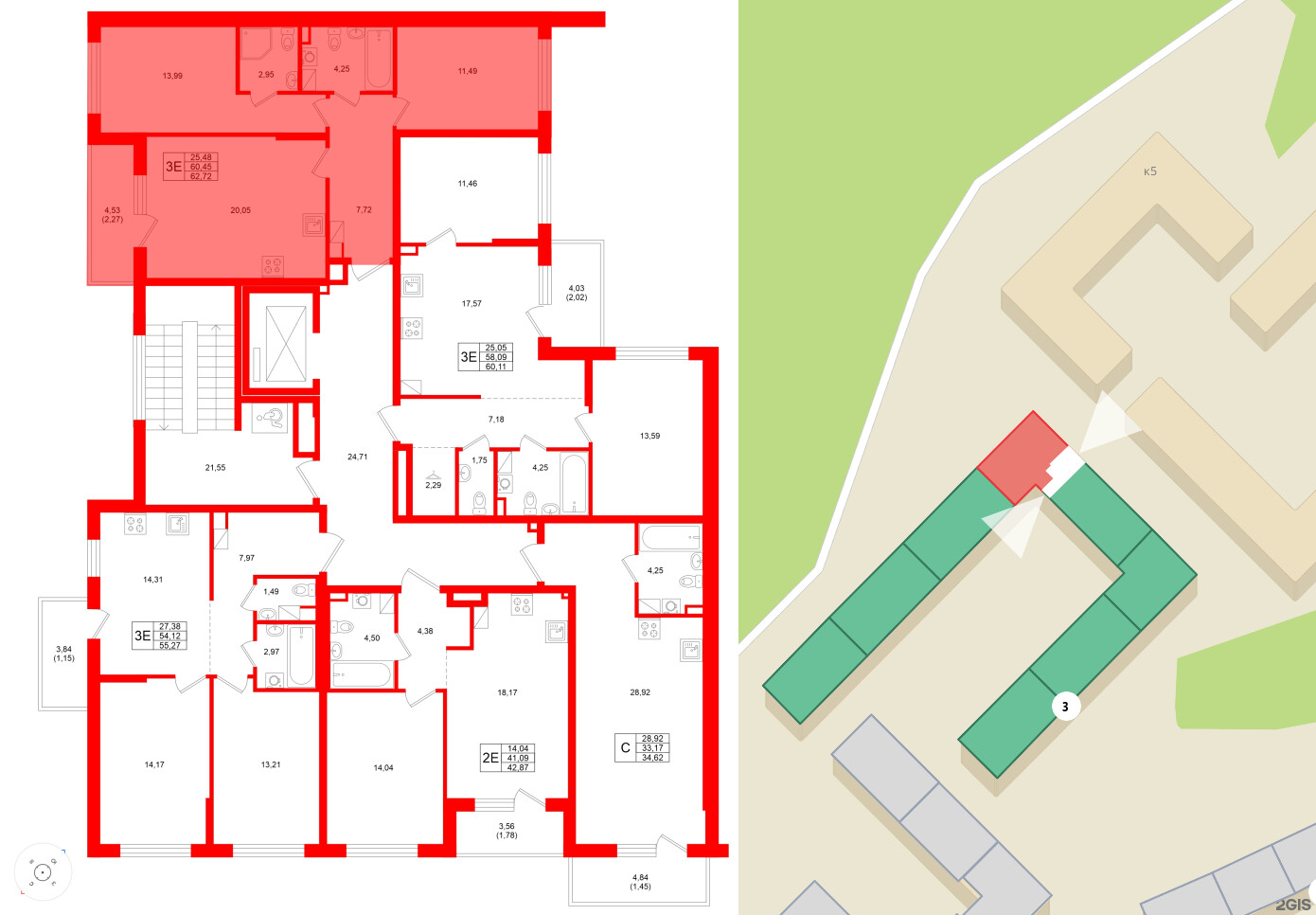 Квартира в ЖК Охтинские высоты, 2 комнатная, 62.72 м², 4 этаж