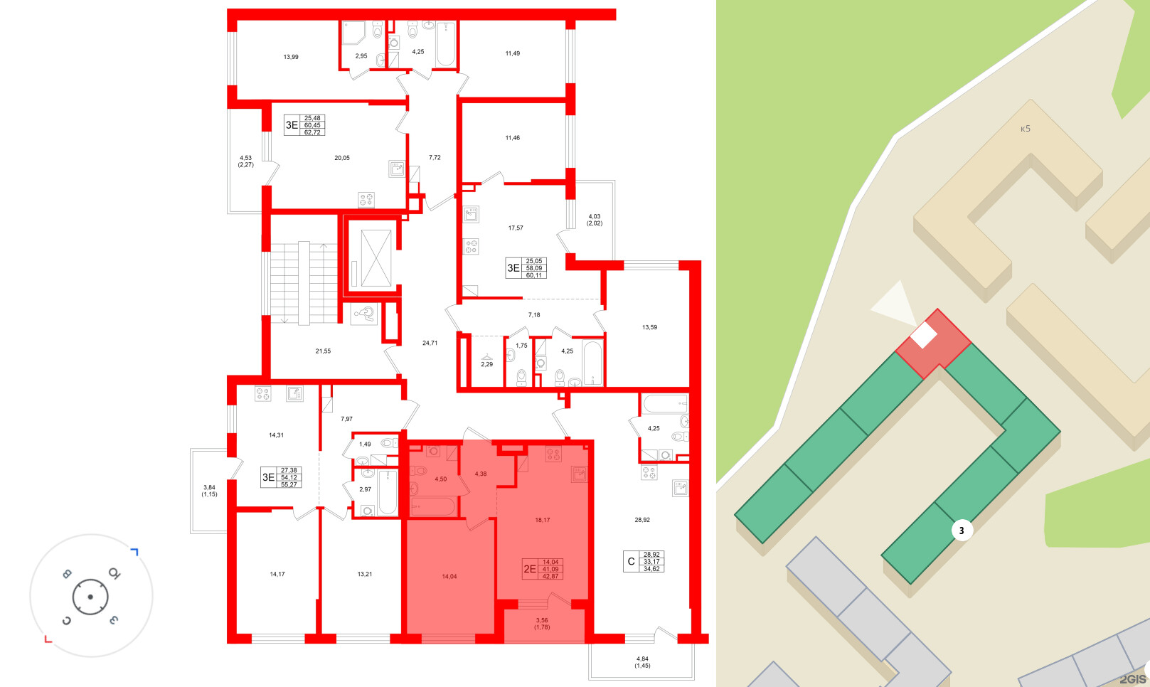 Квартира в ЖК «Охтинские высоты», 1 комнатная, 42.87 м², 4 этаж