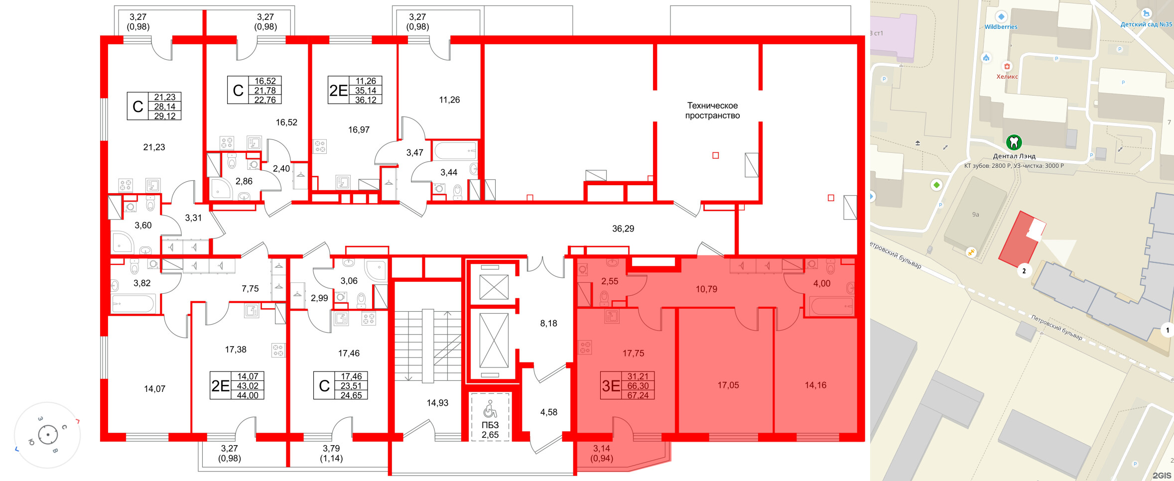 Квартира в ЖК Лето, 2 комнатная, 67.24 м², 18 этаж