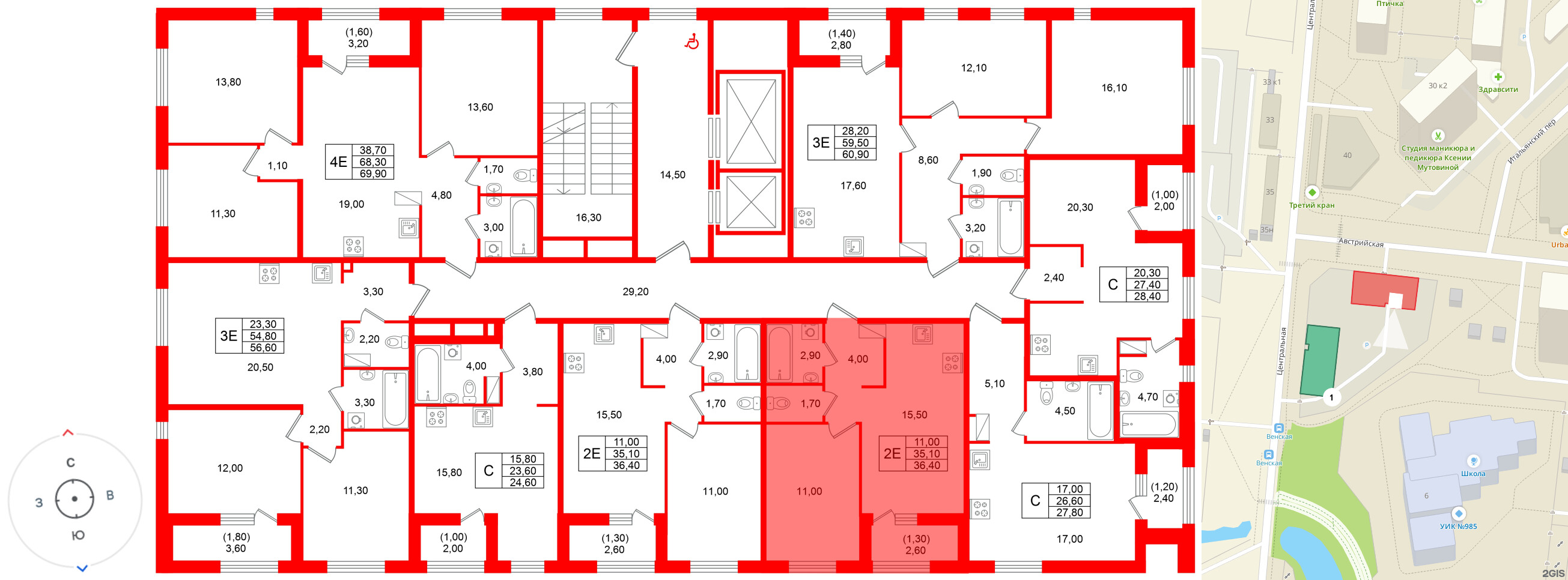 Квартира в ЖК «Лендлер», 1 комнатная, 36.4 м², 5 этаж