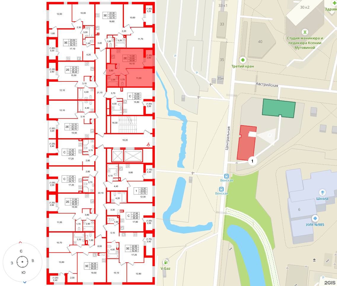Квартира в ЖК «Лендлер», 1 комнатная, 34.9 м², 12 этаж