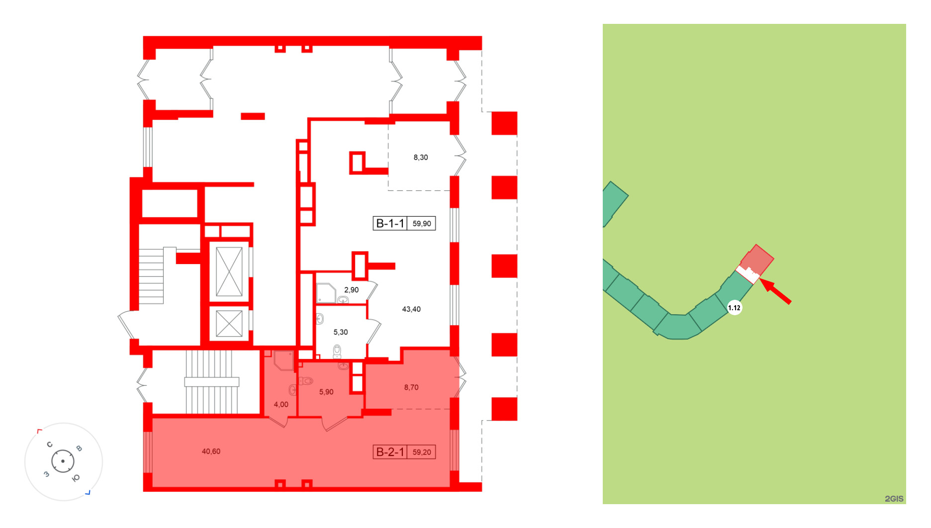 Помещение в ЖК Ягодное Река Парк, 59.2 м², 1 этаж