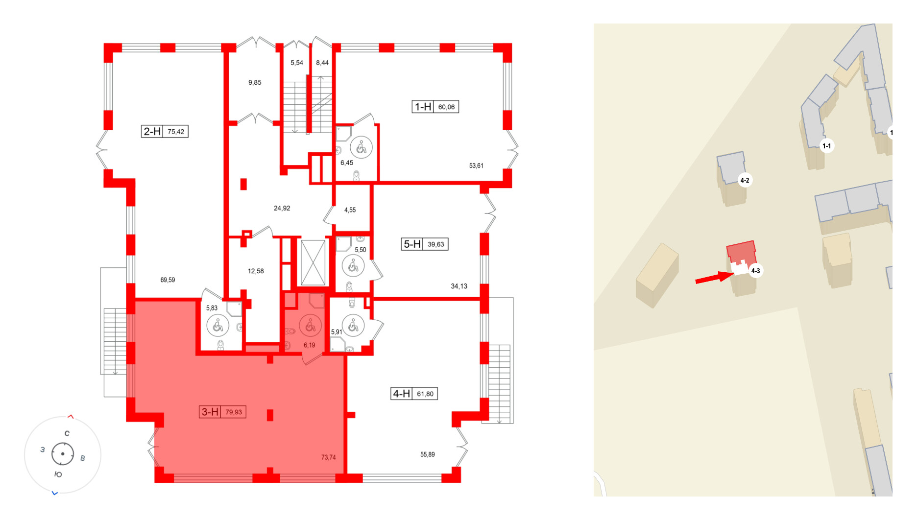 Помещение в ЖК Город спутник Южный., 79.93 м², 1 этаж