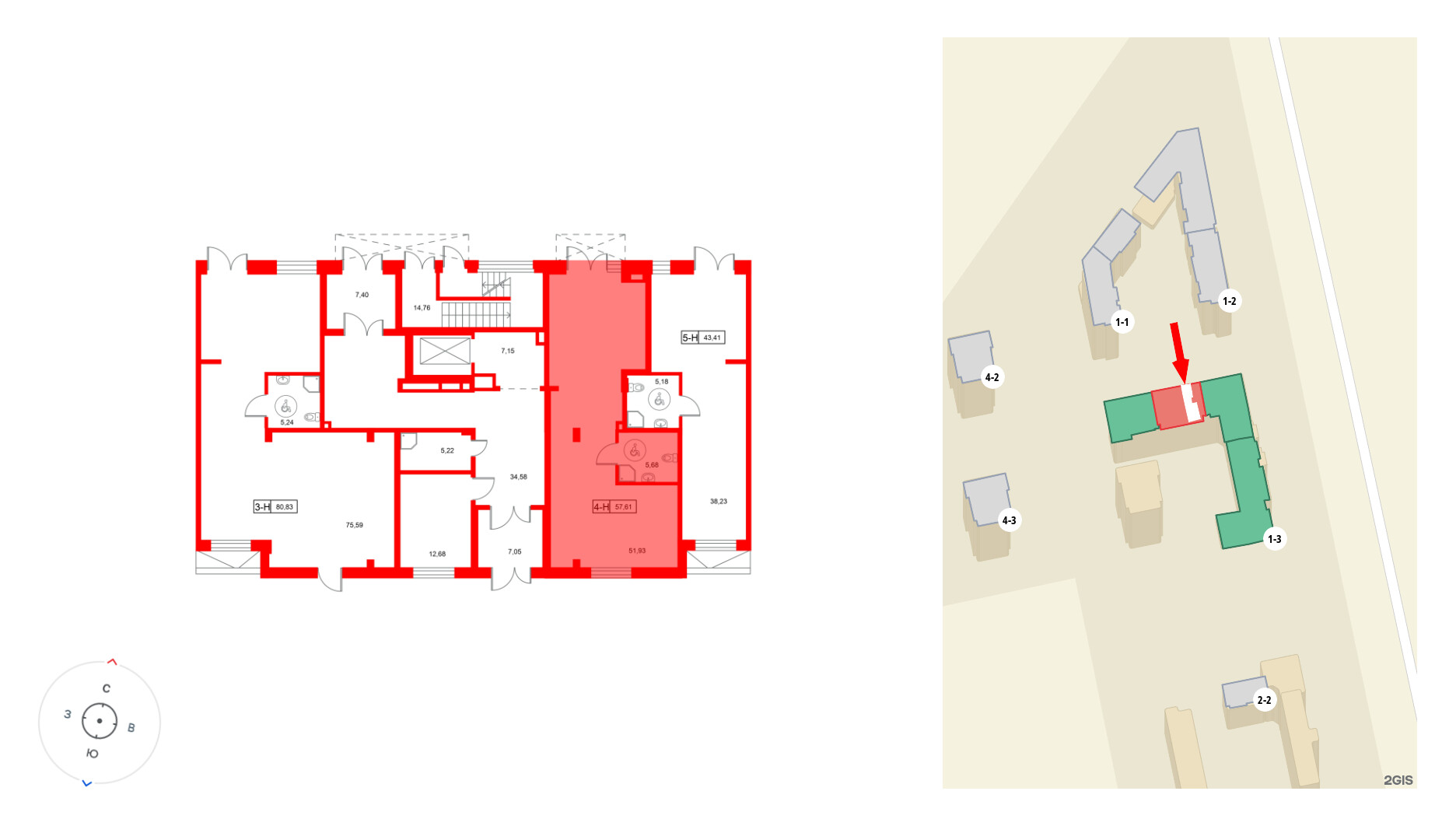 Помещение в ЖК Город спутник Южный., 57.61 м², 1 этаж