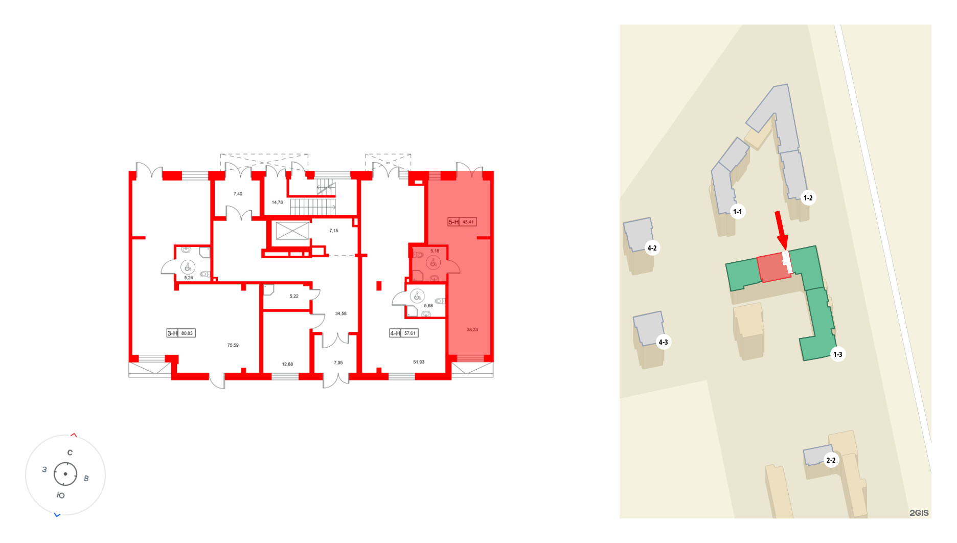 Помещение в ЖК Город спутник Южный., 43.41 м², 1 этаж