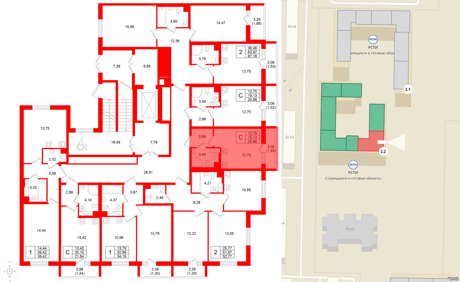 Квартира в ЖК Кинопарк, студия, 20.66 м², 2 этаж