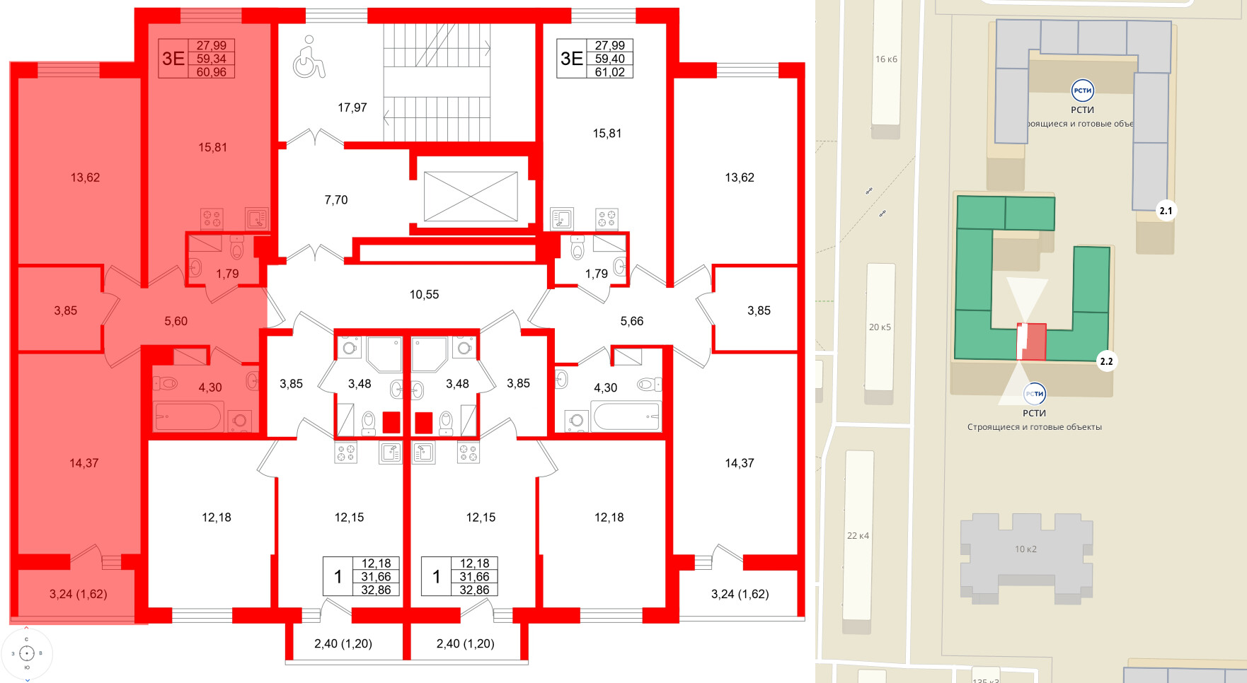 Квартира в ЖК Кинопарк, 2 комнатная, 60.96 м², 5 этаж