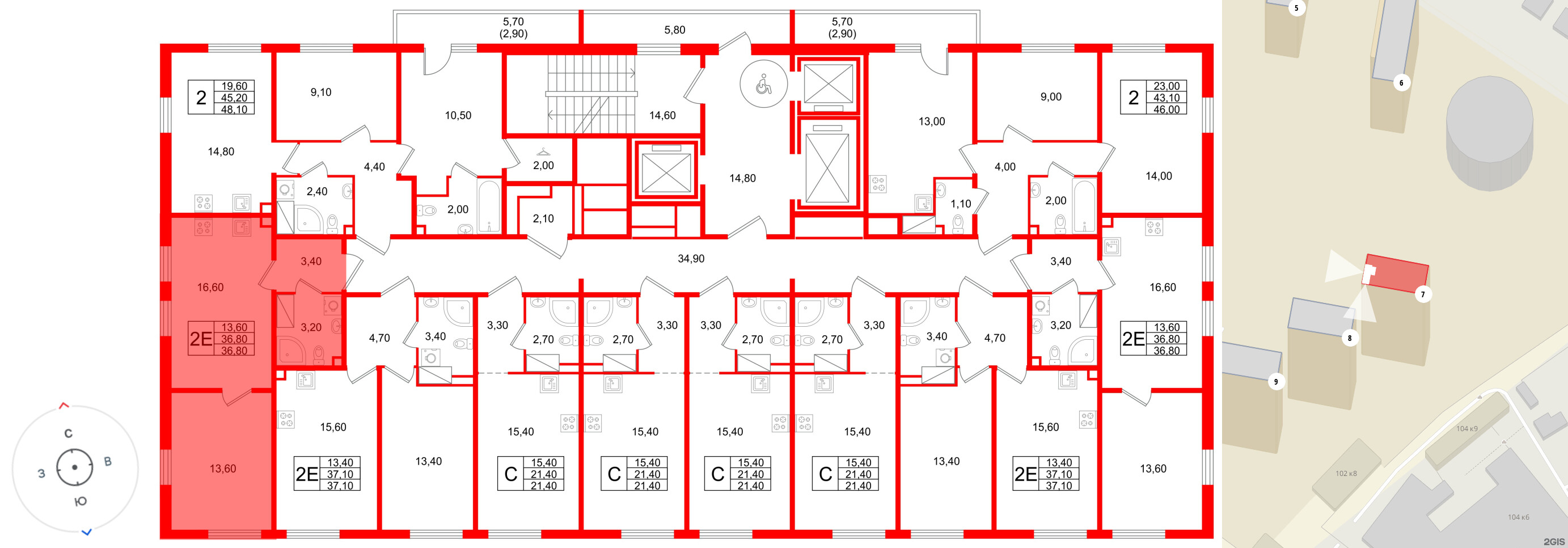 Квартира в ЖК Октябрьская Набережная ЖК, 1 комнатная, 36.8 м², 22 этаж