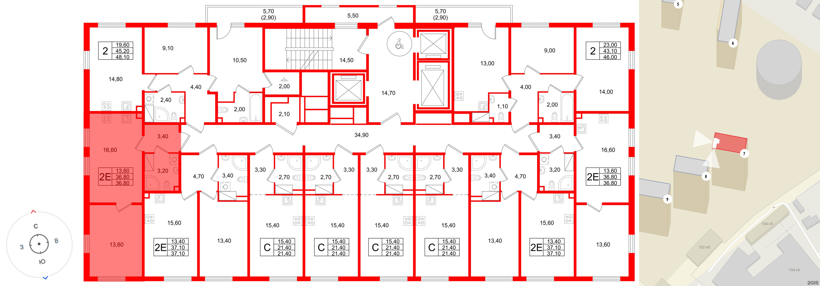 Квартира в ЖК Октябрьская Набережная ЖК, 1 комнатная, 36.8 м², 10 этаж