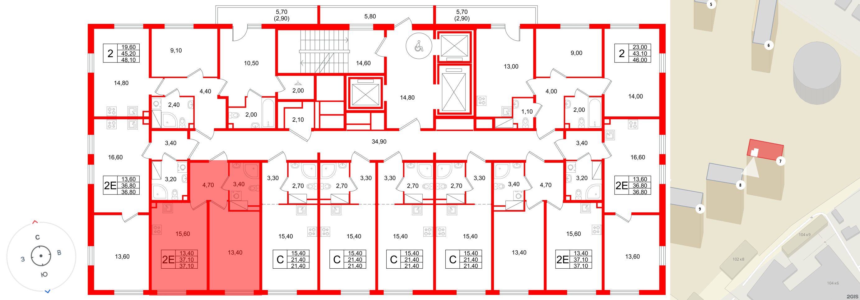 Квартира в ЖК Октябрьская Набережная ЖК, 1 комнатная, 37.1 м², 16 этаж