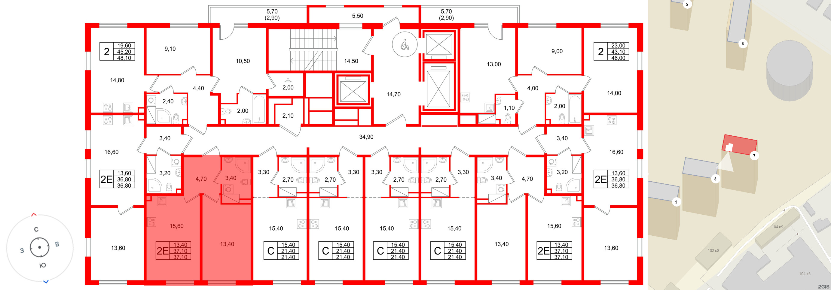 Квартира в ЖК Октябрьская Набережная ЖК, 1 комнатная, 37.1 м², 20 этаж