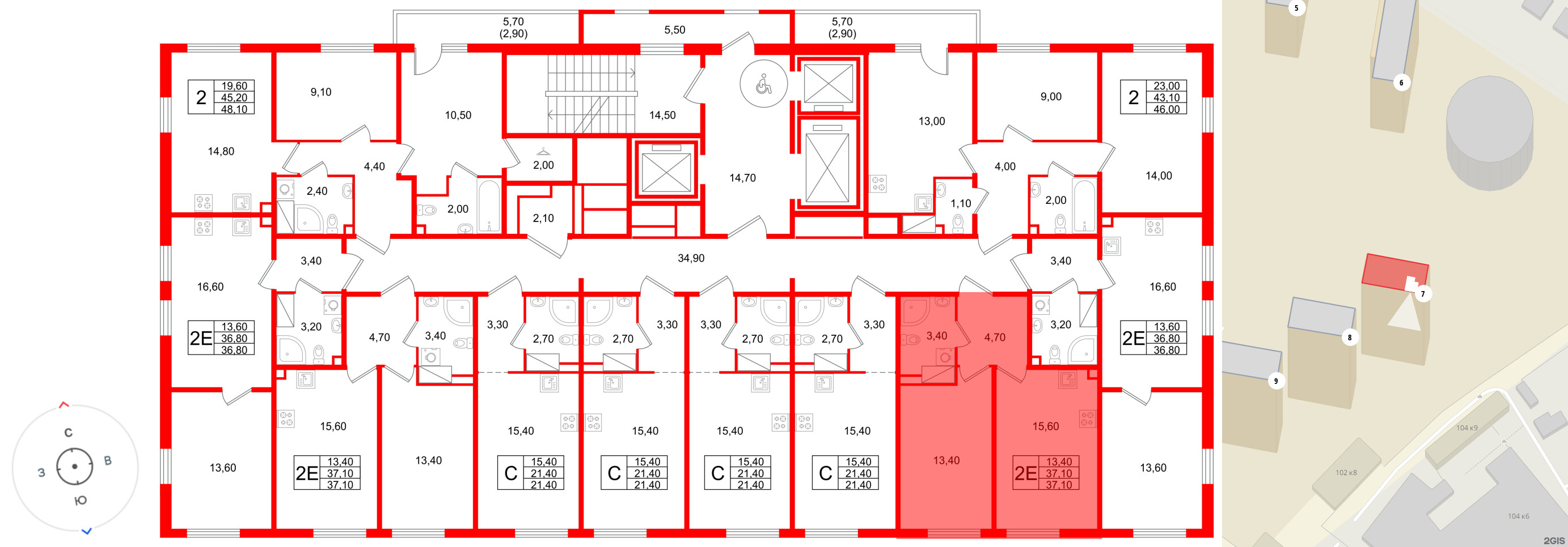 Квартира в ЖК Октябрьская Набережная ЖК, 1 комнатная, 37.1 м², 20 этаж