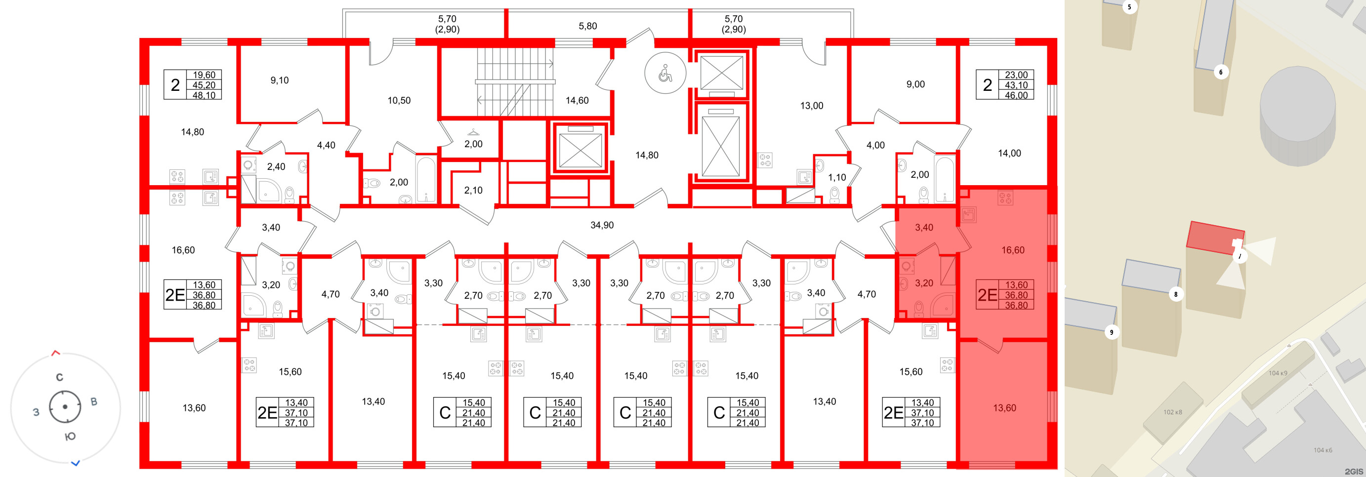 Квартира в ЖК Октябрьская Набережная ЖК, 1 комнатная, 36.8 м², 9 этаж