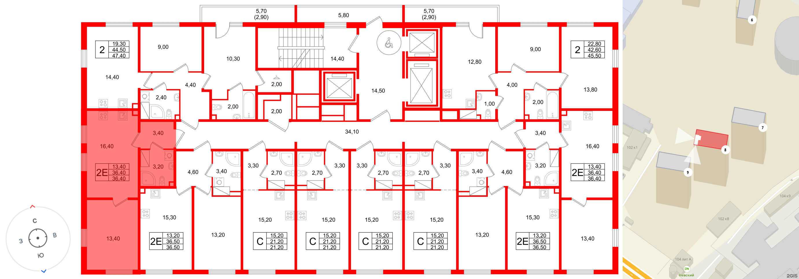 Квартира в ЖК Октябрьская Набережная ЖК, 1 комнатная, 36.4 м², 8 этаж