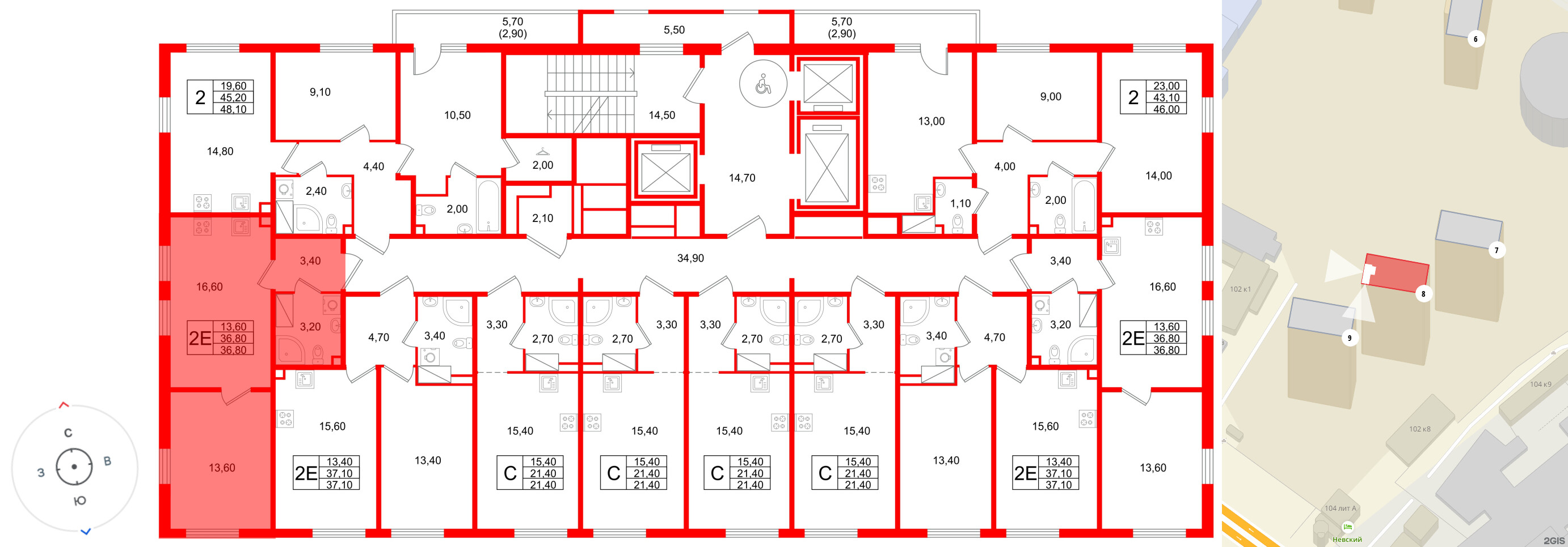 Квартира в ЖК Октябрьская Набережная ЖК, 1 комнатная, 36.8 м², 10 этаж