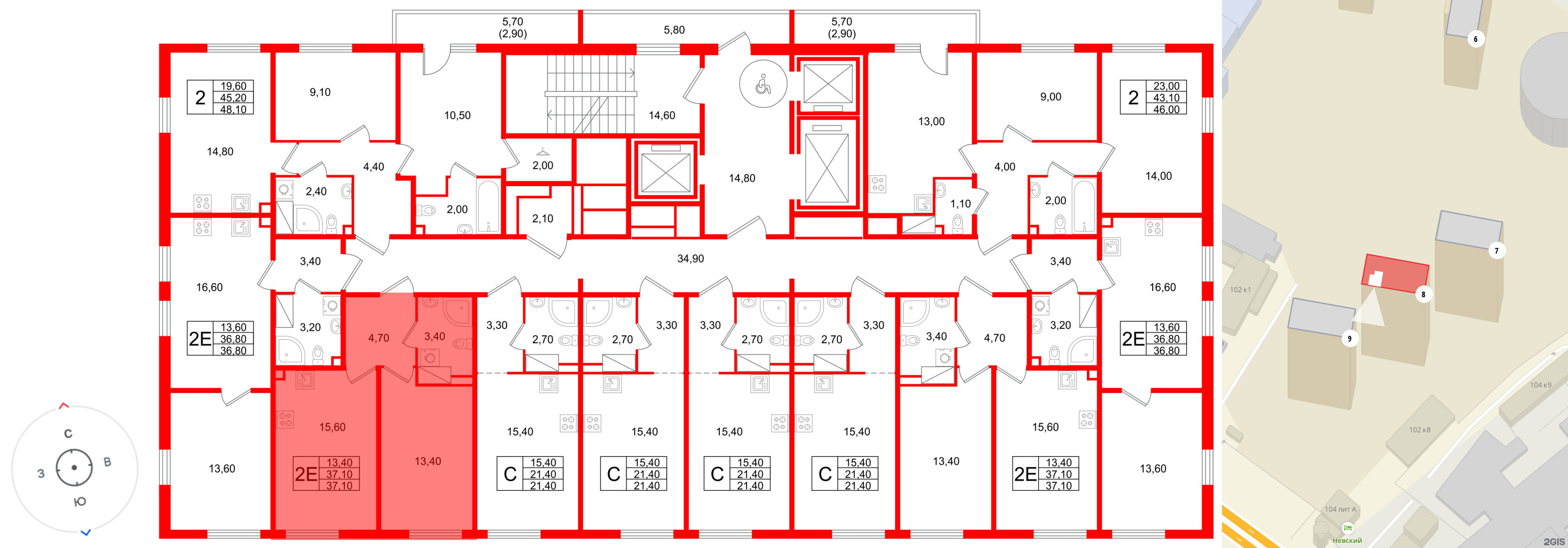 Квартира в ЖК Октябрьская Набережная ЖК, 1 комнатная, 37.1 м², 22 этаж