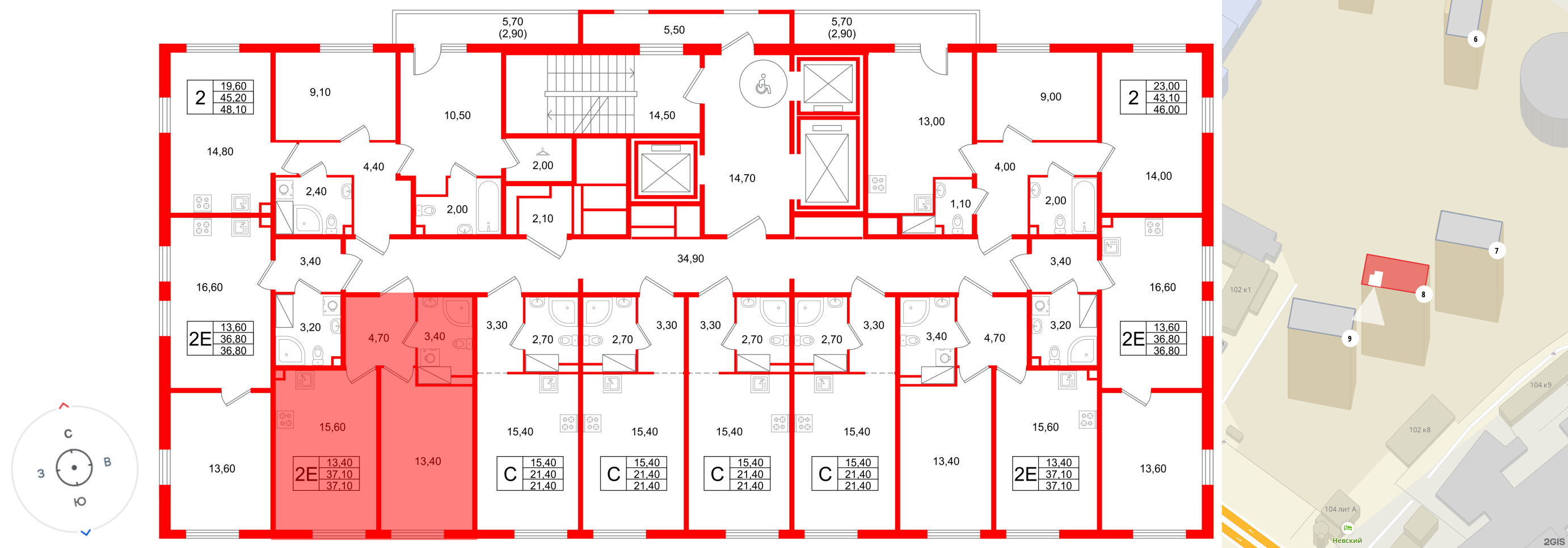 Квартира в ЖК Октябрьская Набережная ЖК, 1 комнатная, 37.1 м², 20 этаж