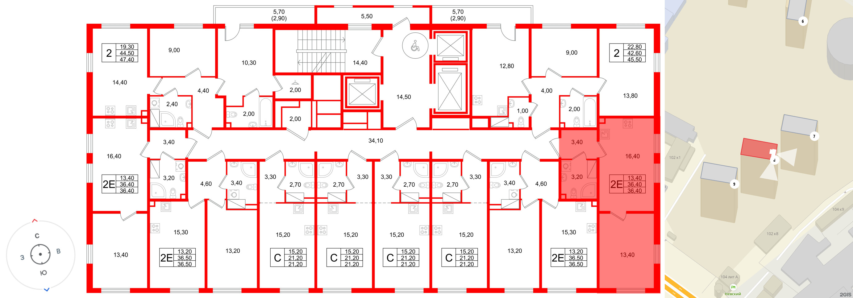 Квартира в ЖК Октябрьская Набережная ЖК, 1 комнатная, 36.4 м², 5 этаж