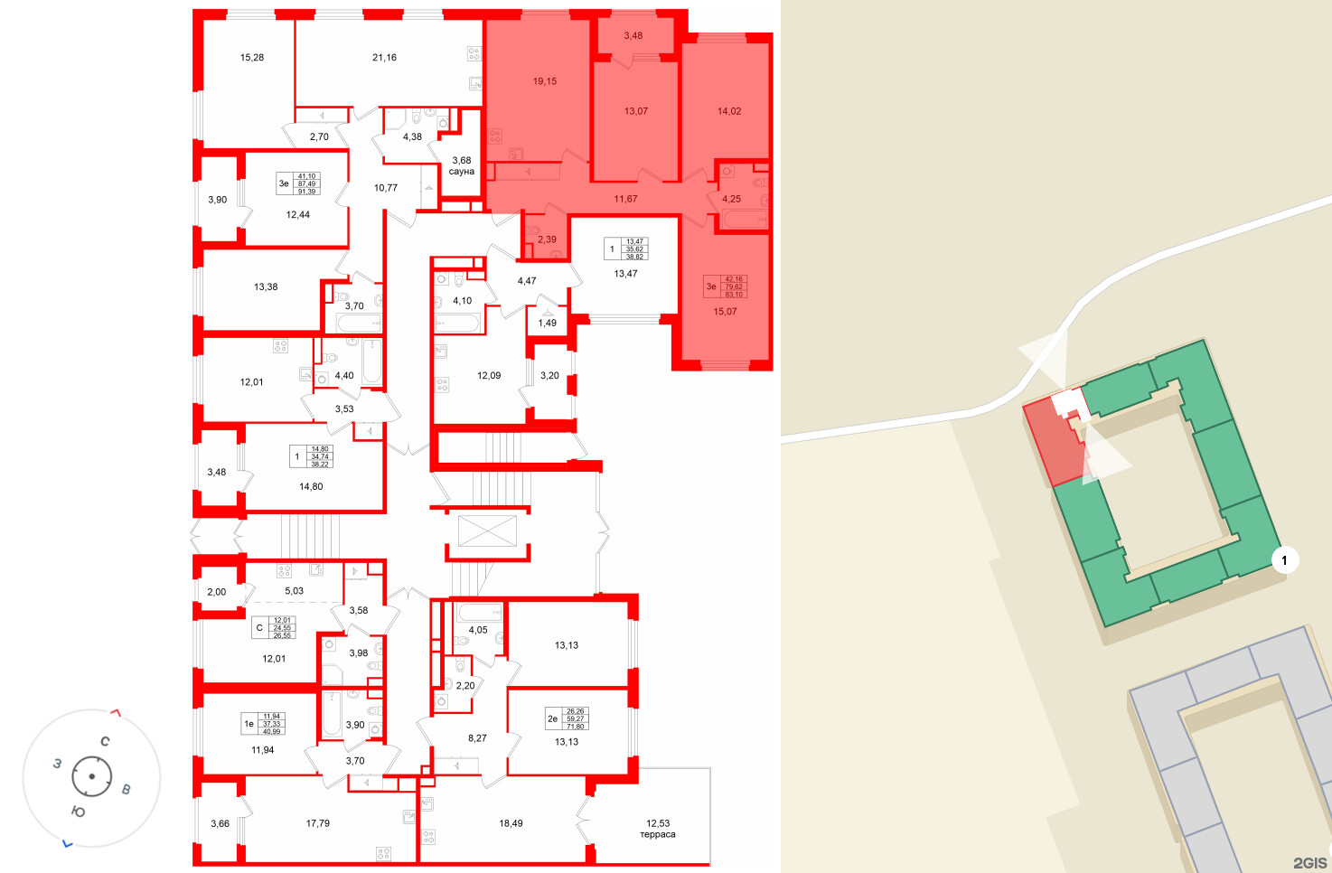 Квартира в ЖК Дубровский, 3 комнатная, 83.1 м², 1 этаж