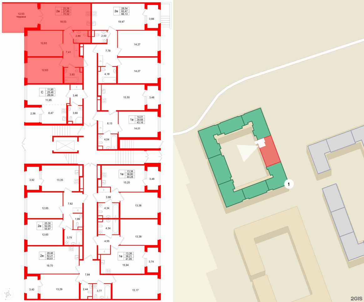 Квартира в ЖК Дубровский, 2 комнатная, 70.52 м², 1 этаж