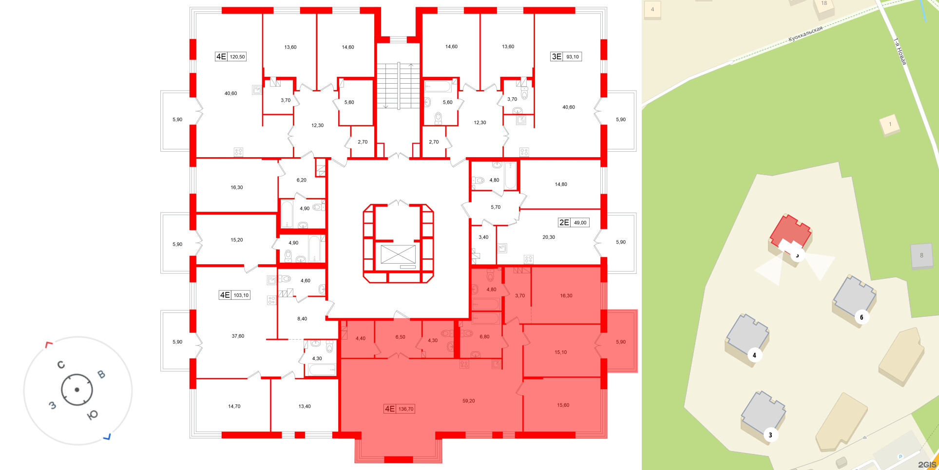 Апартаменты в ЖК «Репин», 3 комнатные, 136.7 м², 3 этаж
