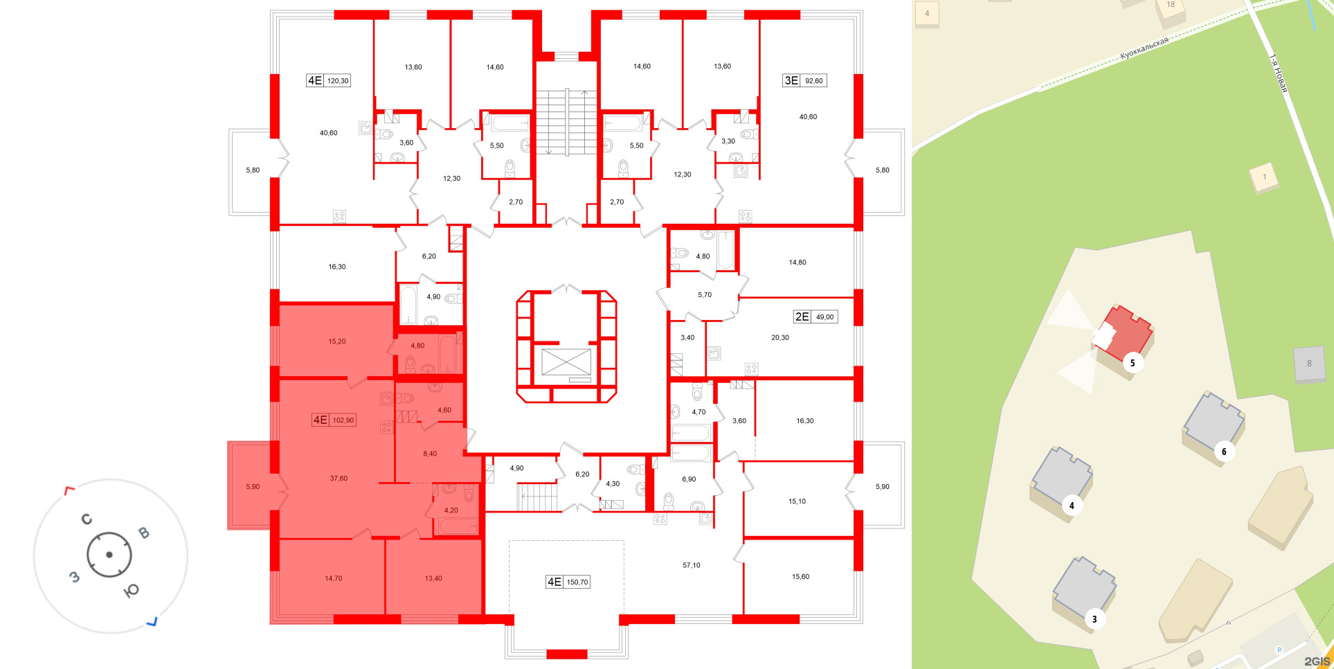 Апартаменты в ЖК Репин, 3 комнатные, 102.9 м², 4 этаж