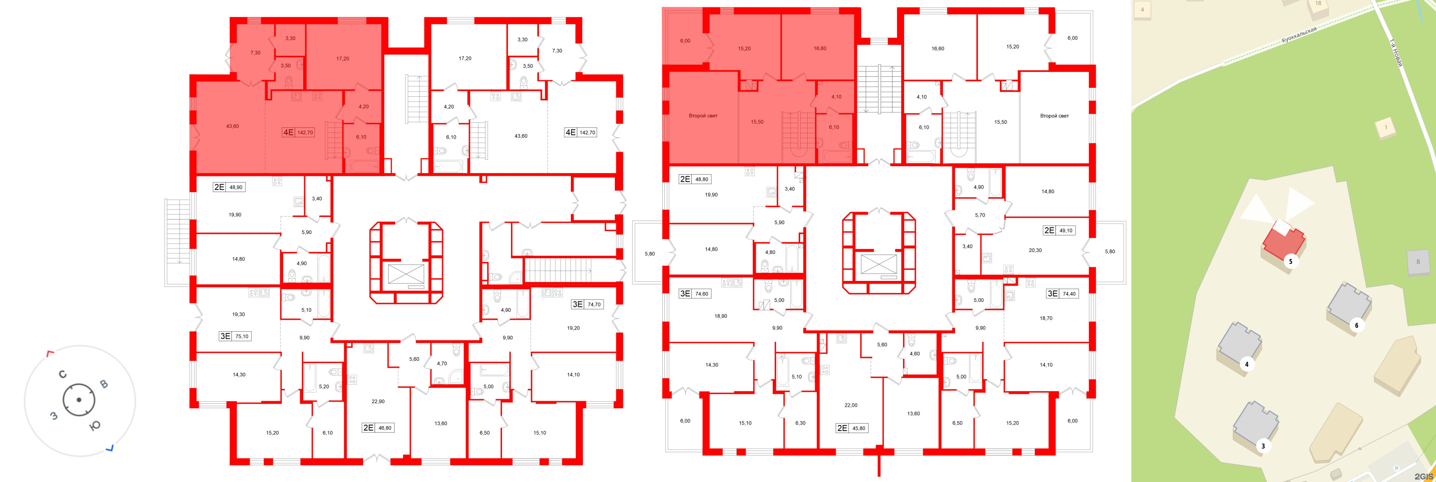 Апартаменты в ЖК «Репин», 3 комнатные, 142.7 м², 1 этаж
