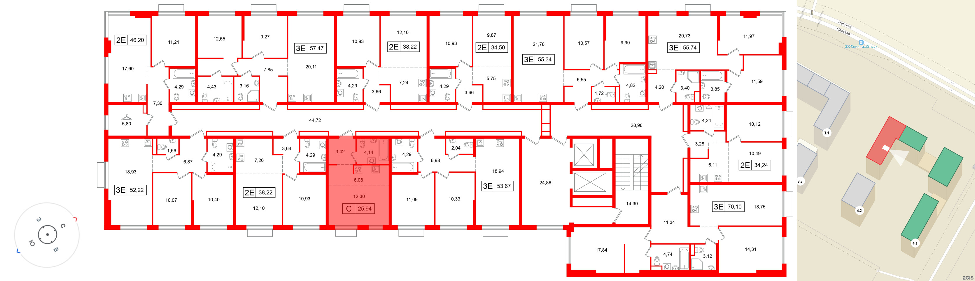 Квартира в ЖК «Таллинский парк», студия, 25.94 м², 7 этаж