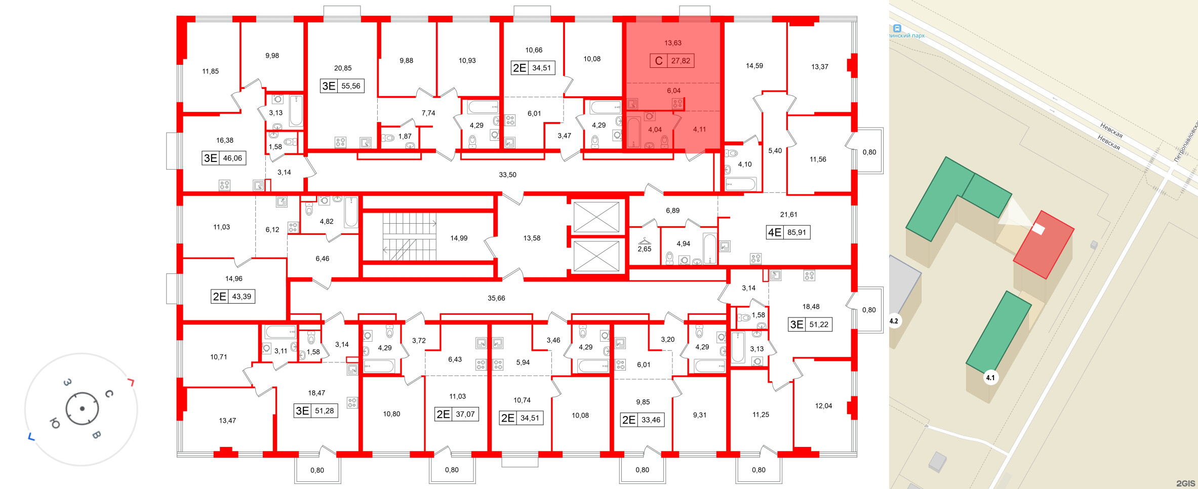 Квартира в ЖК «Таллинский парк», 1 комнатная, 34.51 м², 3 этаж