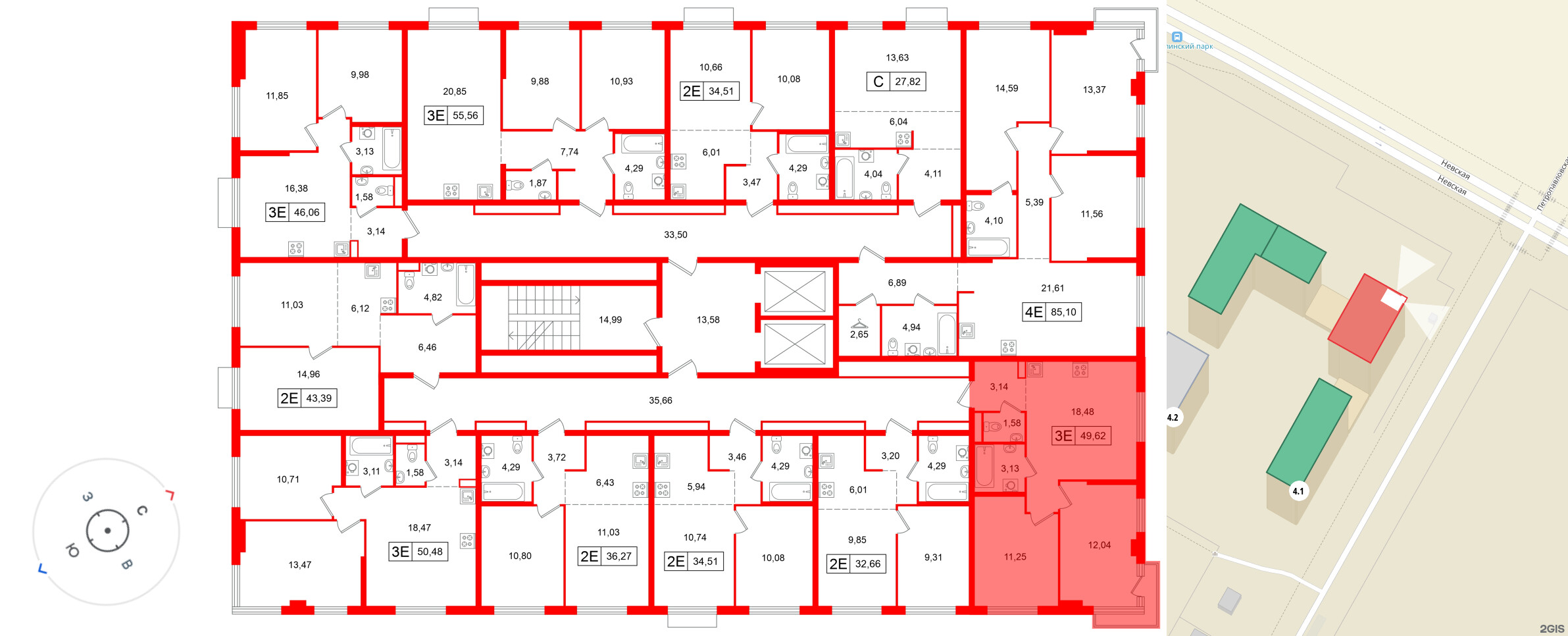 Квартира в ЖК Таллинский парк, 2 комнатная, 49.62 м², 6 этаж