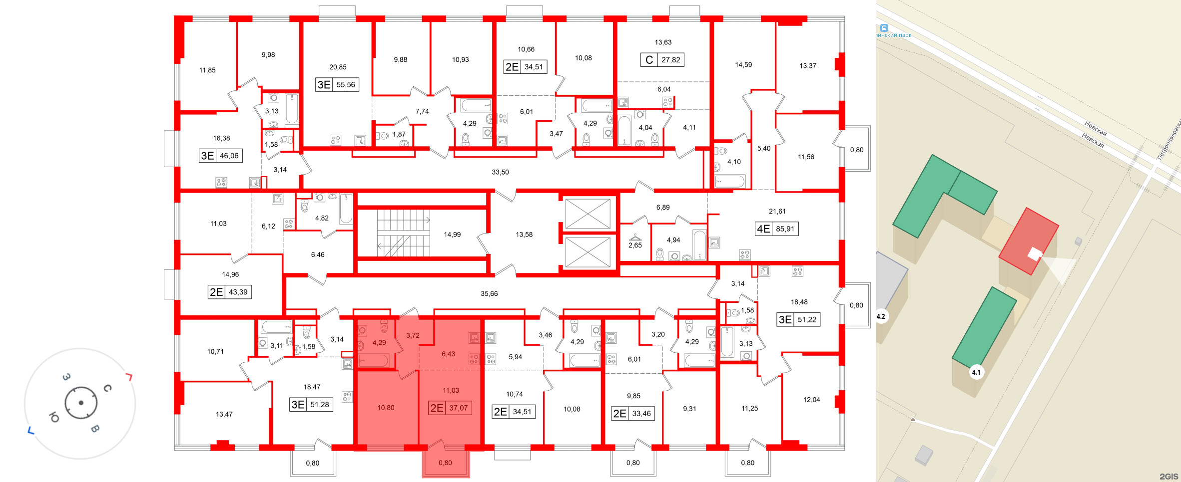 Квартира в ЖК «Таллинский парк», 1 комнатная, 34.51 м², 3 этаж