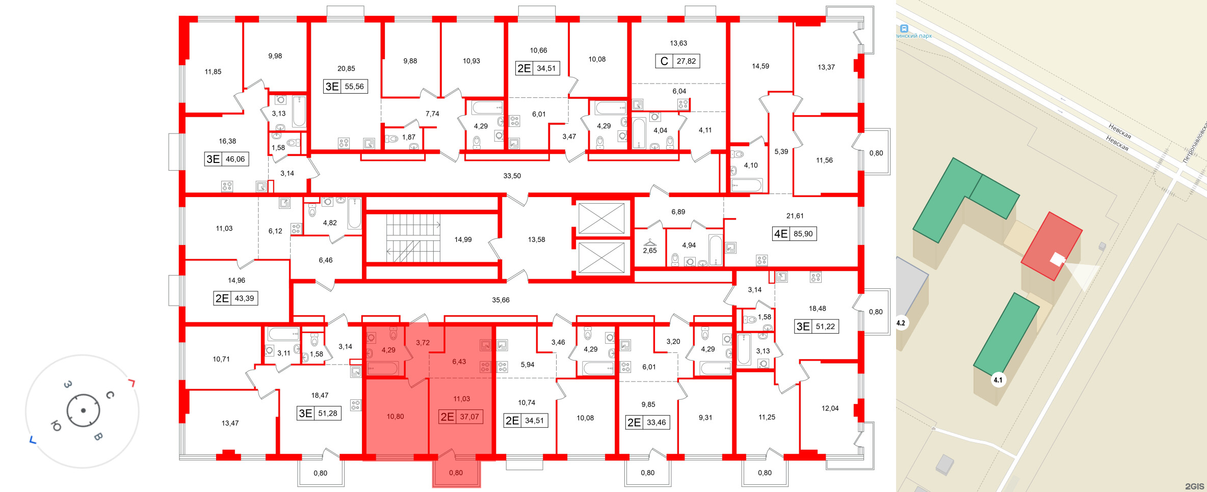 Квартира в ЖК «Таллинский парк», 1 комнатная, 34.51 м², 9 этаж