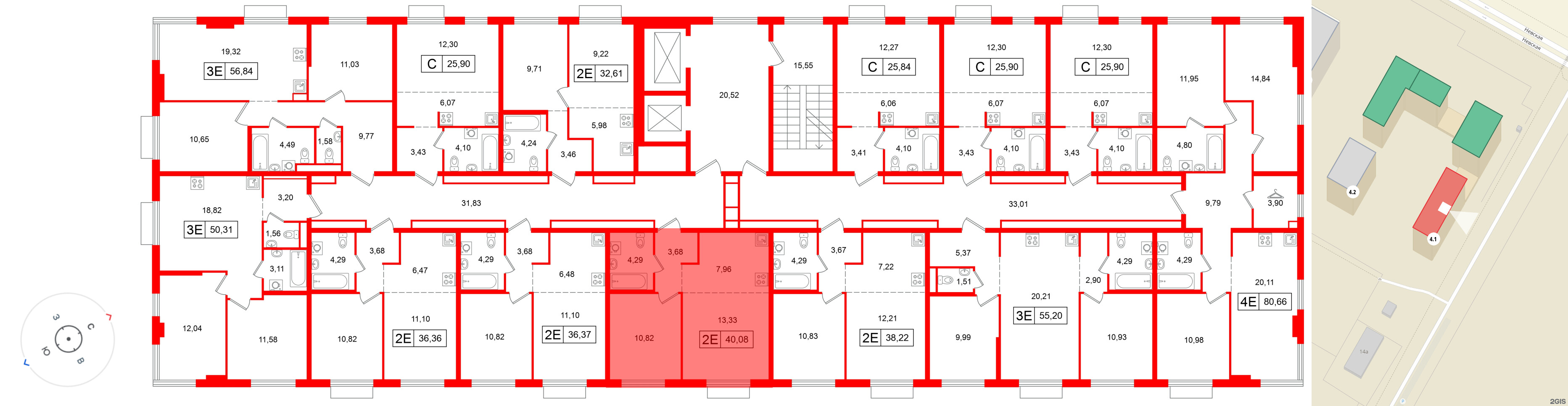 Квартира в ЖК Таллинский парк, 1 комнатная, 40.08 м², 7 этаж