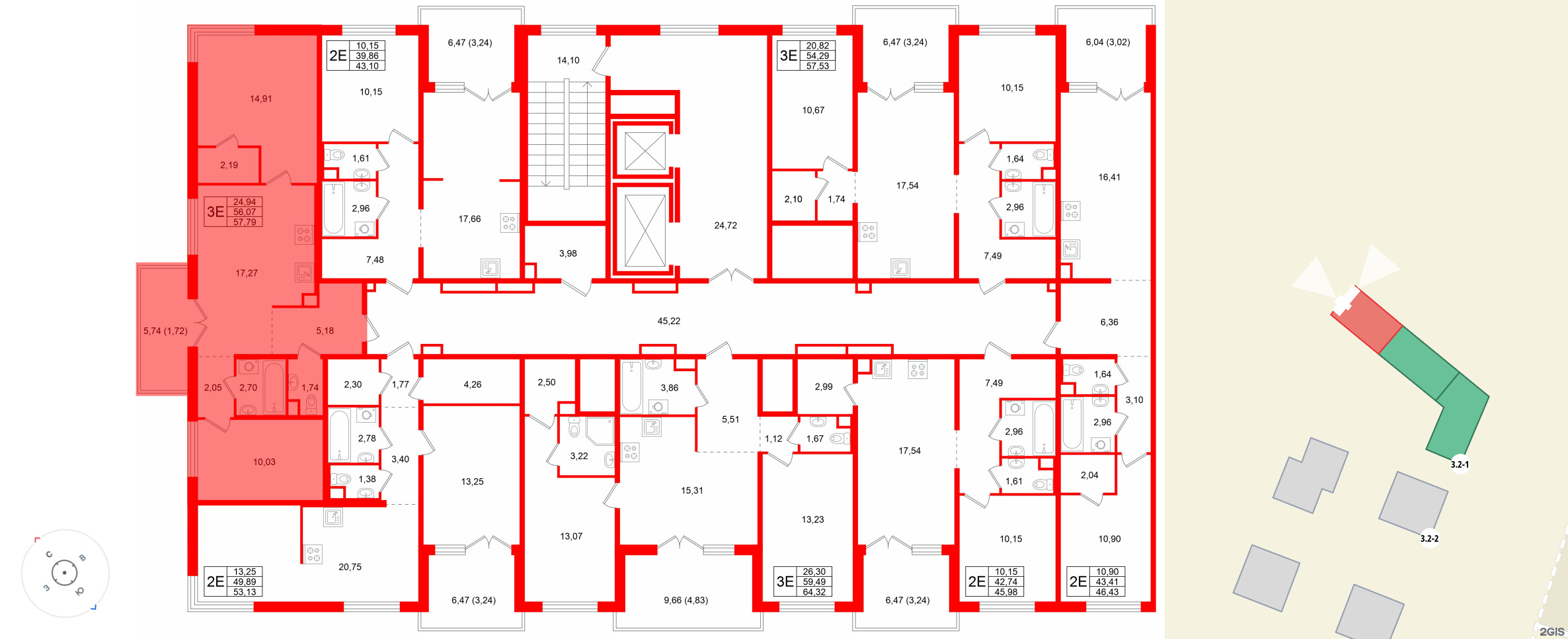 Квартира в ЖК Тишин, 2 комнатная, 57.79 м², 10 этаж