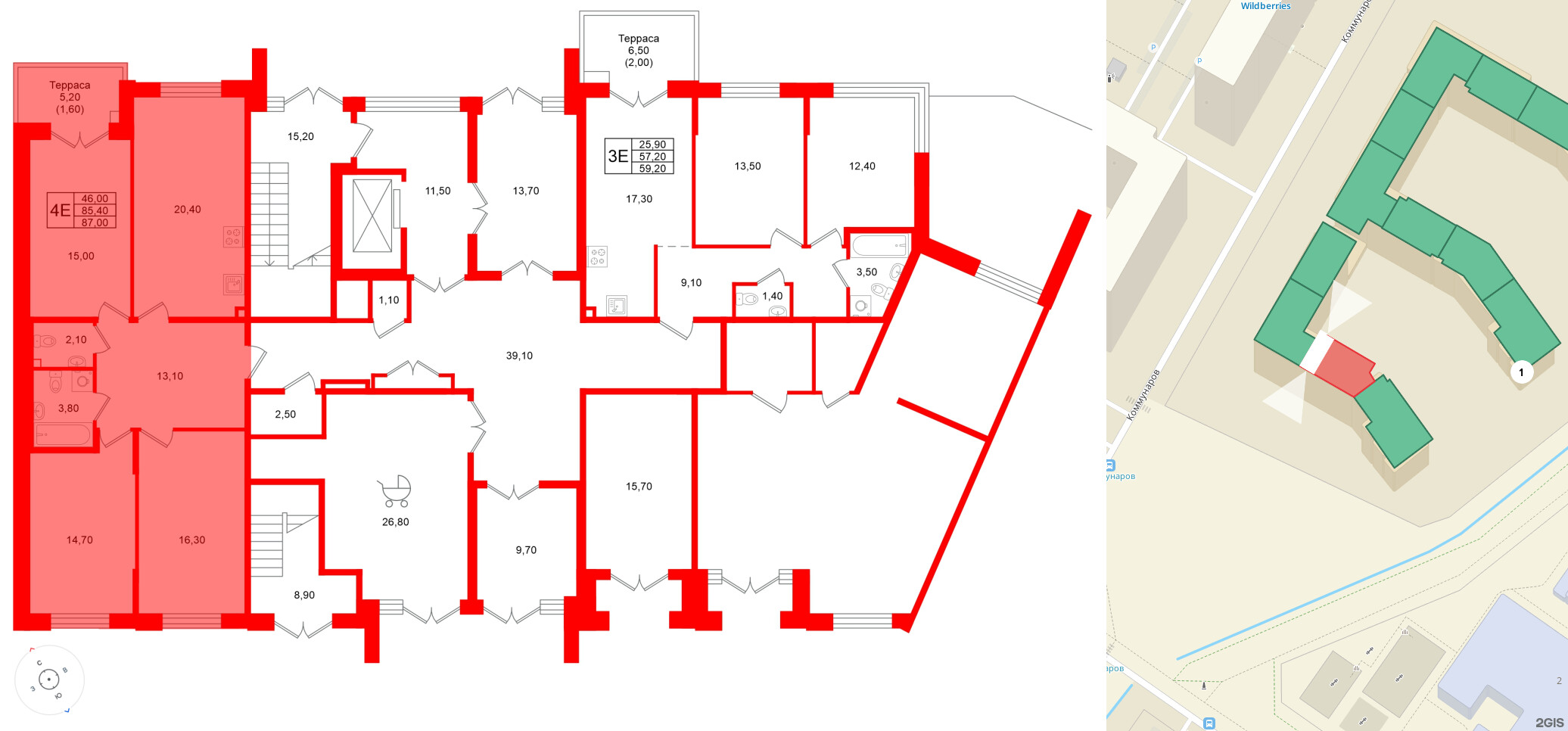 Квартира в ЖК Кронунг Юг, 3 комнатная, 87 м², 1 этаж