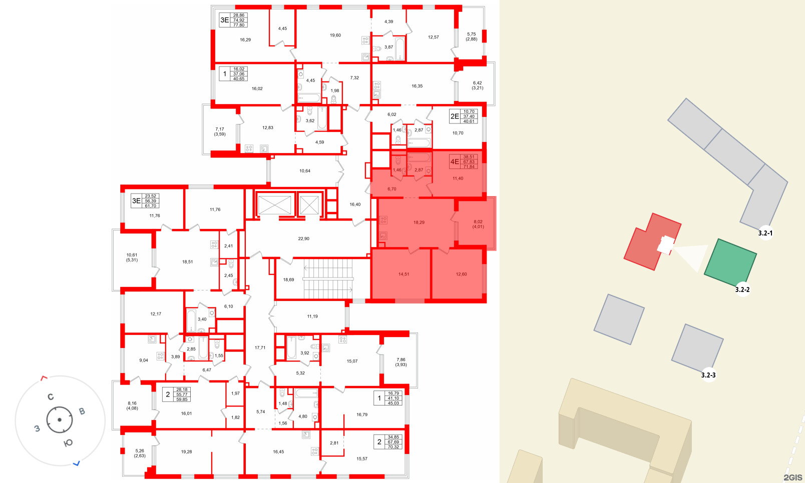 Квартира в ЖК Тишин, 3 комнатная, 71.84 м², 8 этаж