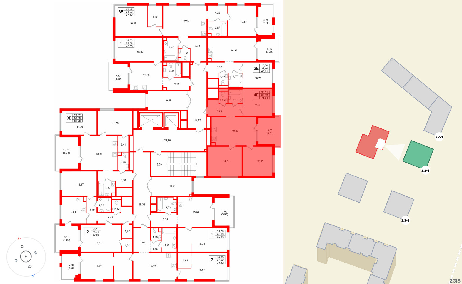 Квартира в ЖК Тишин, 3 комнатная, 71.84 м², 11 этаж