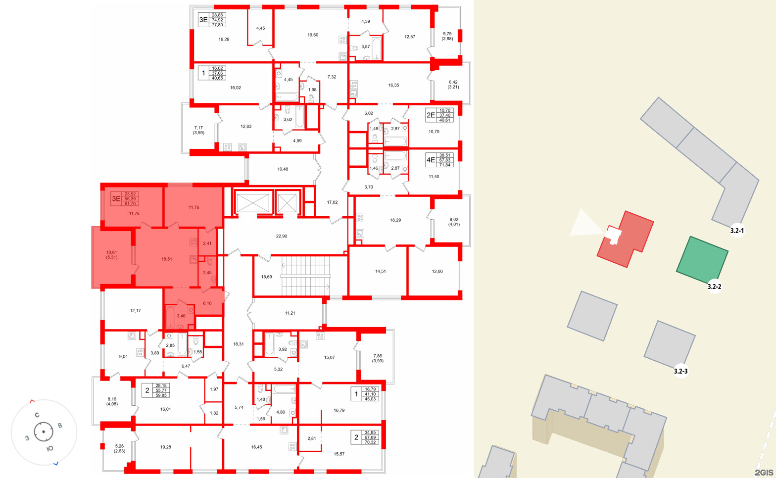 Квартира в ЖК Тишин, 2 комнатная, 61.7 м², 11 этаж