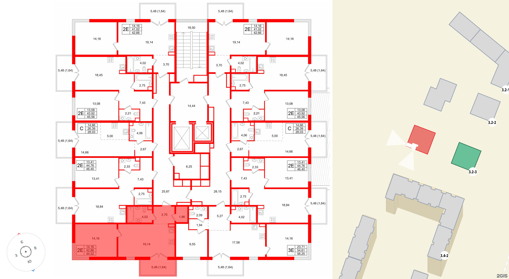 Квартира в ЖК Тишин, 1 комнатная, 44.52 м², 2 этаж