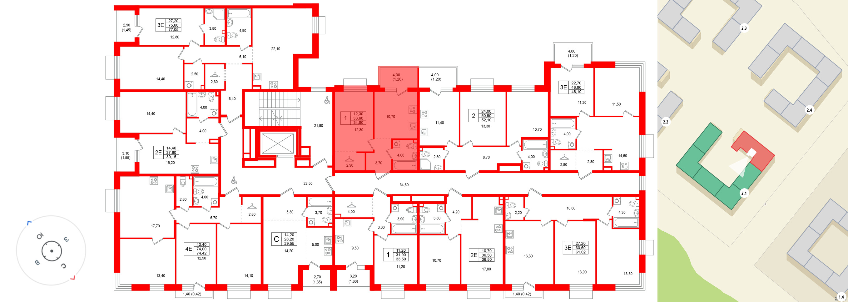 Квартира в ЖК Лисино, 1 комнатная, 37.6 м², 3 этаж
