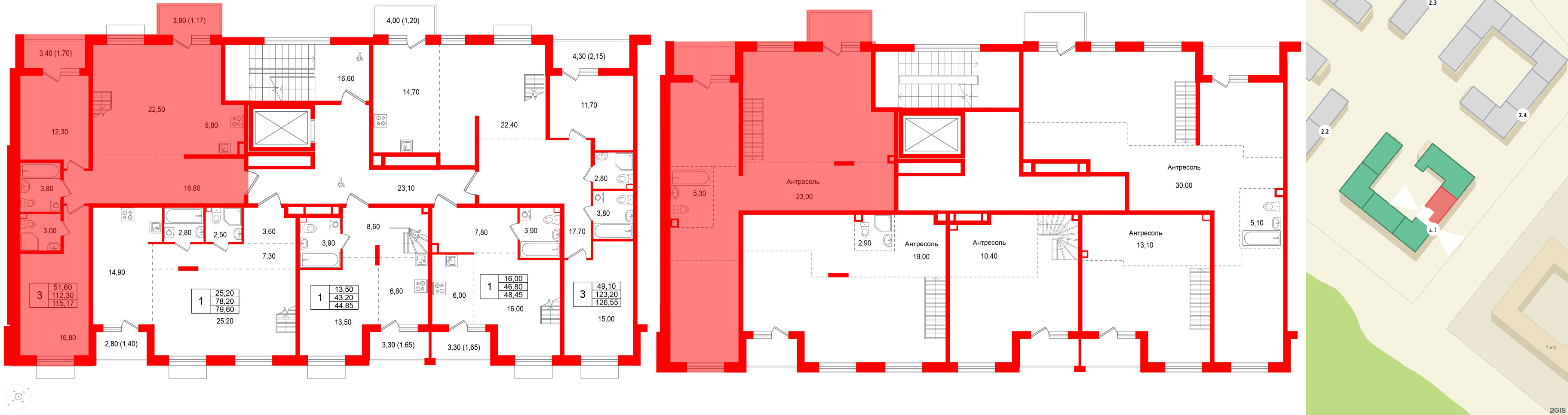 Квартира в ЖК Лисино, 3 комнатная, 119.6 м², 4 этаж