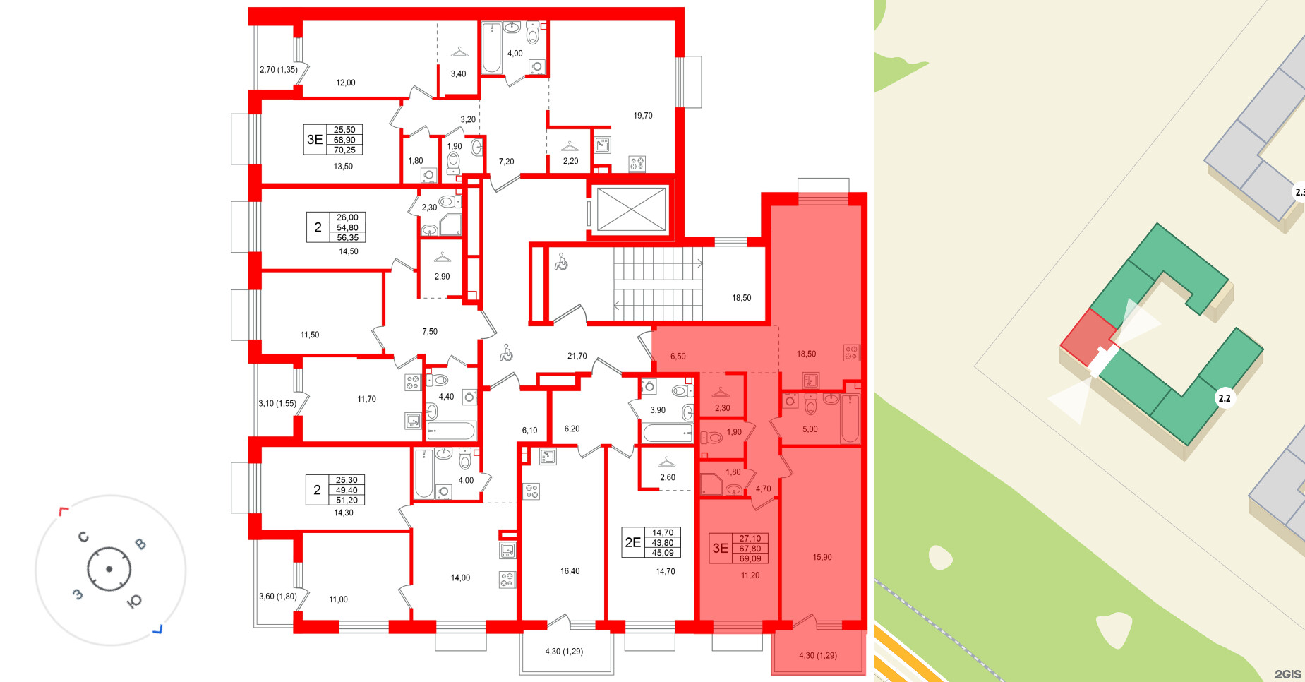 Квартира в ЖК Лисино, 2 комнатная, 72.1 м², 4 этаж