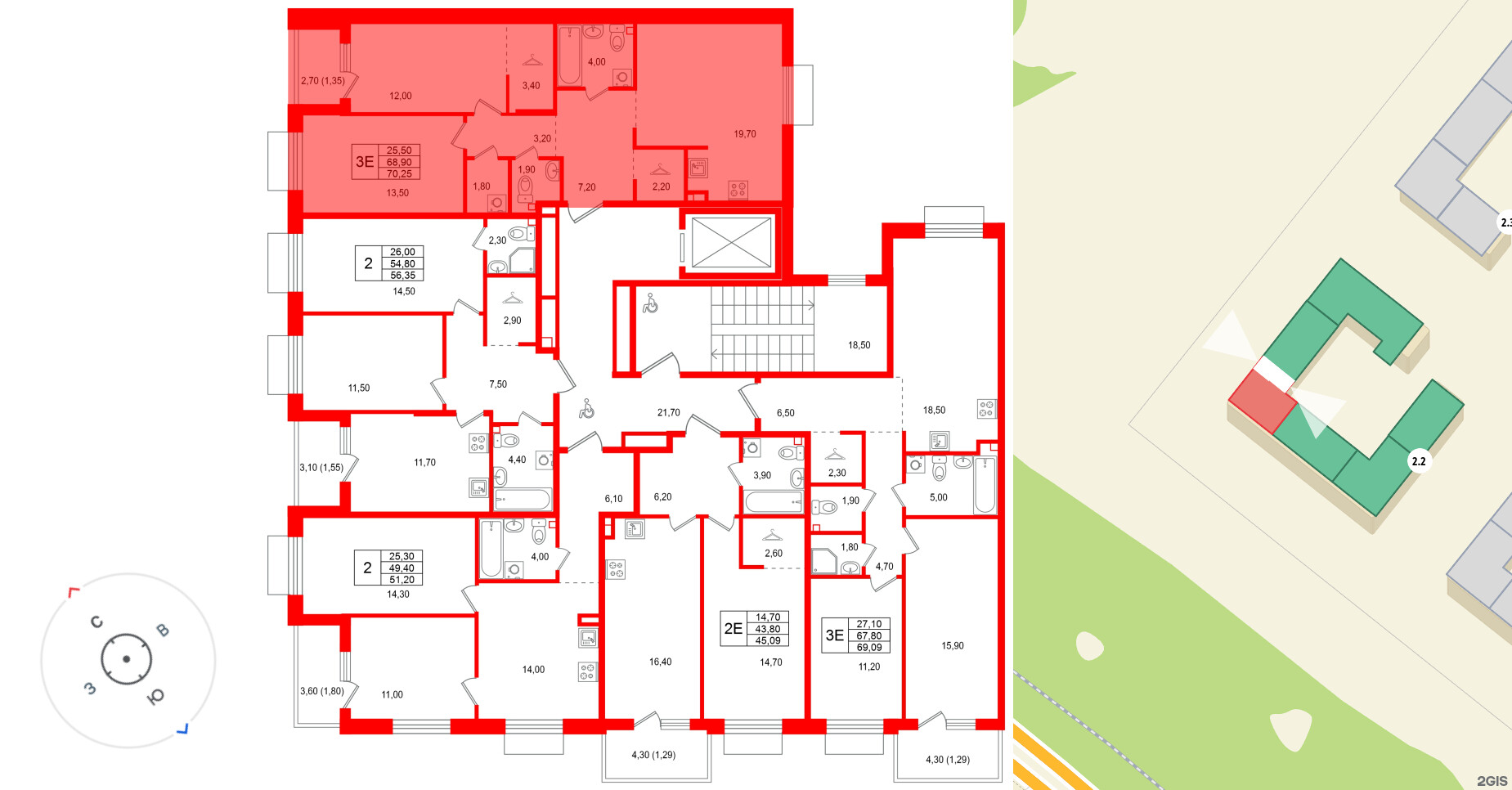 Квартира в ЖК Лисино, 2 комнатная, 71.6 м², 4 этаж