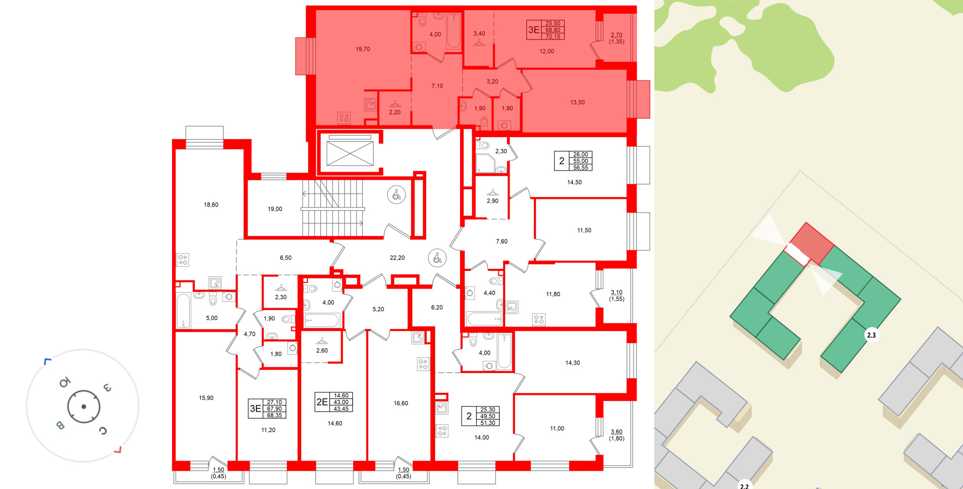 Квартира в ЖК Лисино, 2 комнатная, 71.5 м², 2 этаж