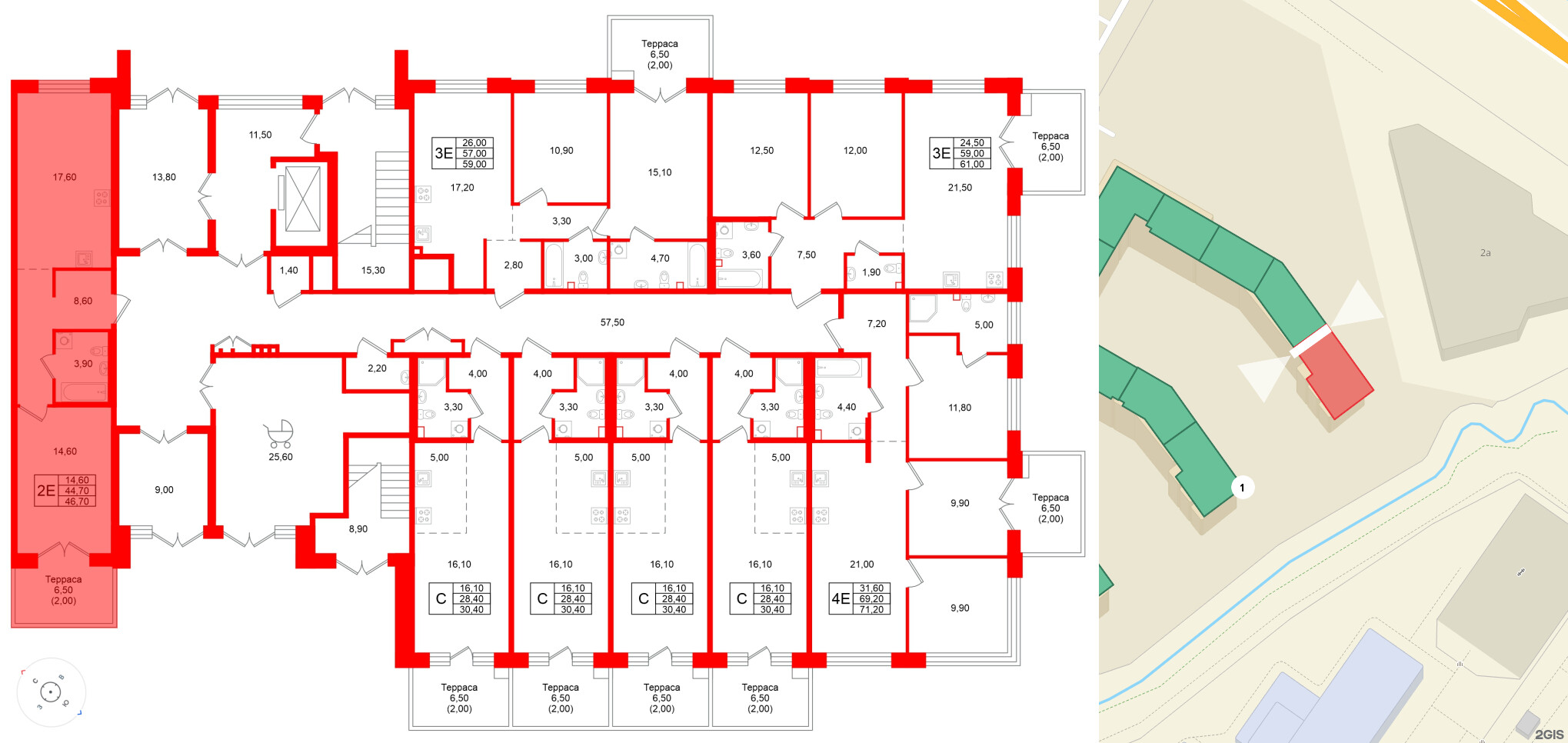 Квартира в ЖК Кронунг Юг, 1 комнатная, 46.7 м², 1 этаж