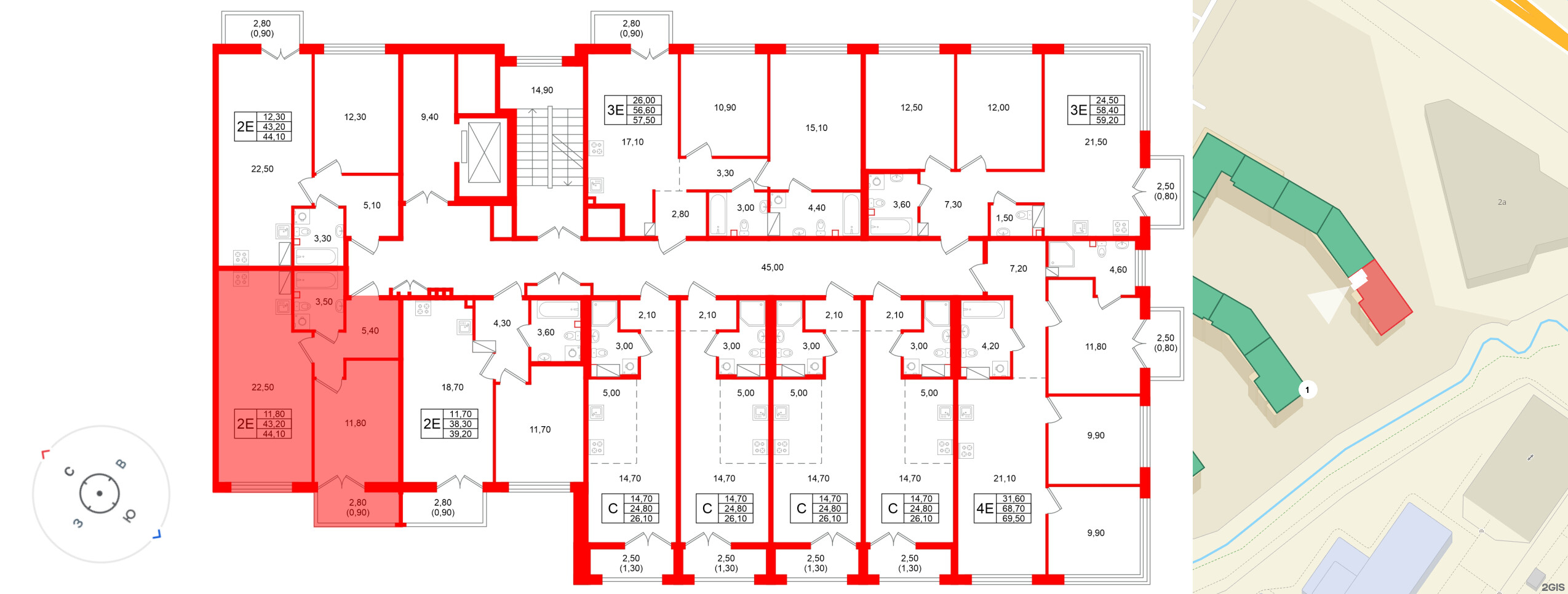 Квартира в ЖК «Кронунг Юг», 1 комнатная, 44.1 м², 4 этаж